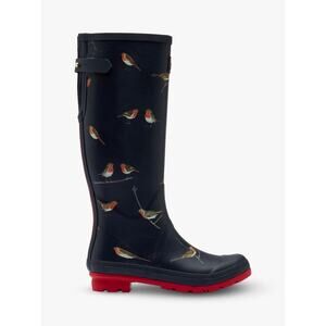 Joules Womens Robin Print Navy Red Waterproof Wellington Rain Boots Size 8